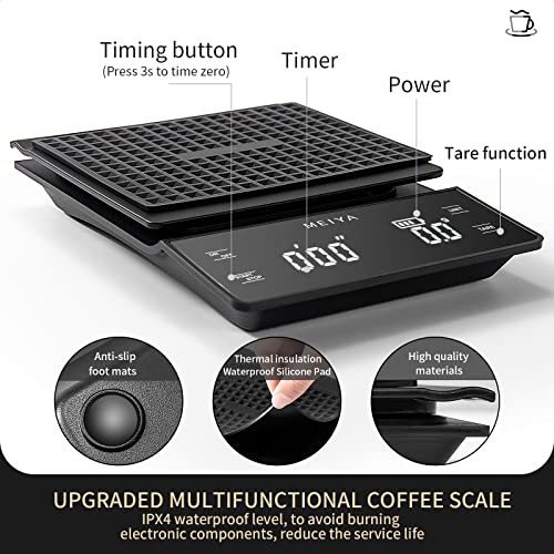  Digital Coffee Scale With Timer, MEIYA Food Scale For Food Ounces And Grams, High Accuracy 3000g/0.1g Pour Over Drip Espresso Scale For Baking Cooking, Upgrade USB Charging, Including Batteries, Black