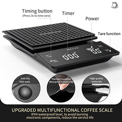  Digital Coffee Scale With Timer, MEIYA Food Scale For Food Ounces And Grams, High Accuracy 3000g/0.1g Pour Over Drip Espresso Scale For Baking Cooking, Upgrade USB Charging, Including Batteries, Black