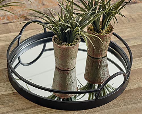  By Ashley Adria Contemporary Metal Serving Tray With Mirrored Base, Black