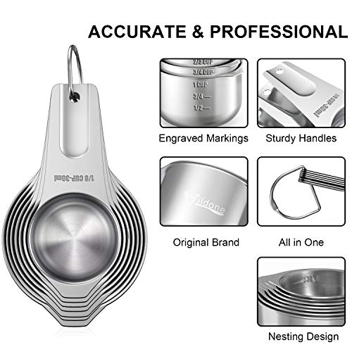  Measuring Cups & Spoons Set Of 21 - Includes 7 Stainless Steel Nesting Measuring Cups, 8 Measuring Spoons, 1 Leveler & 5 Mini Measuring Spoons, Ideal For Dry And Liquid Ingredients