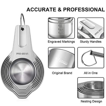  Measuring Cups & Spoons Set Of 21 - Includes 7 Stainless Steel Nesting Measuring Cups, 8 Measuring Spoons, 1 Leveler & 5 Mini Measuring Spoons, Ideal For Dry And Liquid Ingredients