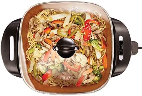 Bella Electric Skillet And Frying Pan With Glass Lid, Nonstick Coating, Cool Touch Handles, Removable Heating Probe, Dishwasher Safe, 12 X 12 Inch, Copper