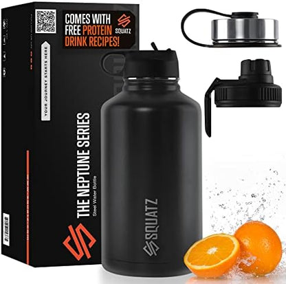  74 Oz Neptune Series Steel Water Bottle, Stainless Double Wall Vacuum Insulated Jug With Handle Strap, Large Capacity Leak Proof Wide Mouth Thermos For Gym, Travel, Hiking, And Camping