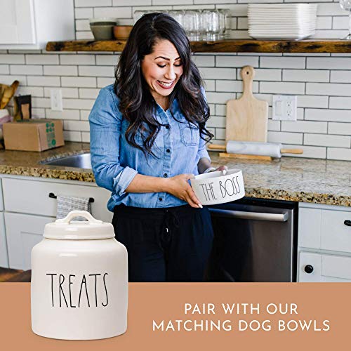  Ae Dunn Ceramic Cookie Jar, Dog Biscuit Kitchen Canister With Lid, Hand-Lettered “Treats” Snack Jar