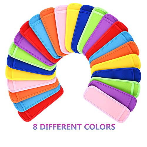  24 Pack Ice Pop Sleeves Antifreezing Popsicle Holders Bags Neoprene Insulator Sleeves Freezer, 8 Colors