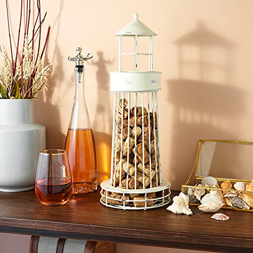  5599 Lighthouse Wine Cork Holder And Farmhouse Home Decor Kitchen Accessory, Set Of 1, White