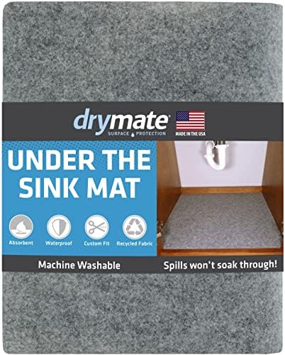  Under Sink Mat, Waterproof Cabinet Protection Mats For Kitchen & Bathroom, Absorbent Shelf Liners, Slip-Resistant, Non-Adhesive, Machine Washable, Durable (USA Made)(24”x29”)(Charcoal)