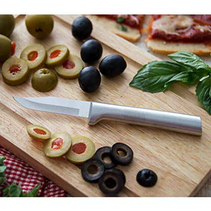  Ada Cutlery - S01 Rada Cutlery Paring Knife Set 3 Knives With Stainless Steel Blades And Brushed Aluminum Made In The USA, 7 1/8", 6 3/4", 6 1/8", Silver Handle