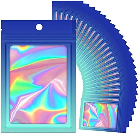  100 Pieces Resealable Mylar Ziplock Bags, Holographic Gradient Bags With Clear Window, Packaging Pouch Party Bags Sample Bags (Green&Pink, 3.5x4.7 Inch)