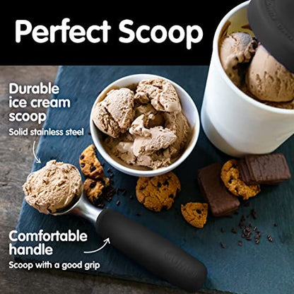  Ice Cream Scoop Stainless Steel - Dishwasher Safe, Ice Cream Scooper With Comfortable Handle (Black)