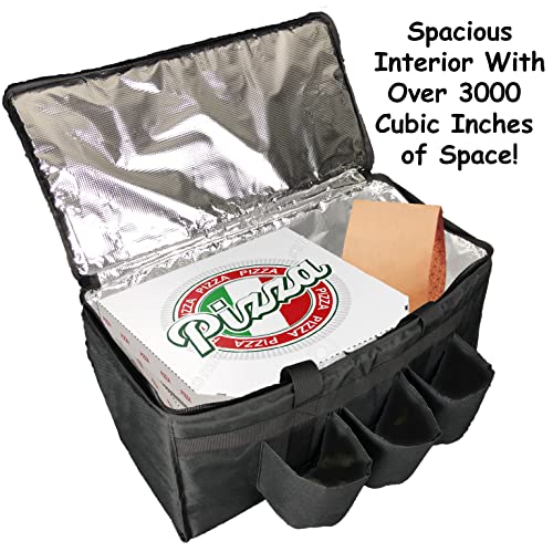 Insulated Food Delivery Bag With Cup Holders/Drink Carriers Premium XXL, Great For Beverages, Grocery, Pizza, Commercial Quality Hot And Cold (XL Pro)