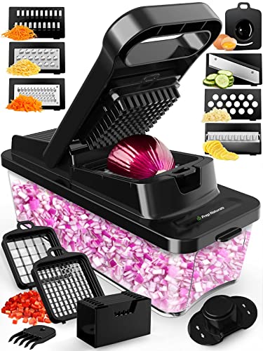  9-in-1 Vegetable Chopper & Mandoline Slicer For Kitchen - Veggie Chopper Vegetable Cutter, Food Chopper, Onion Chopper Dicer, Veggie Chopper With Container, Vegetable Chopper With Container - Black