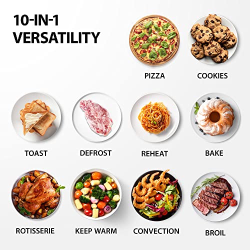 Toshiba OSHIBA AC25CEW-SS Large 6-Slice Convection Toaster Oven Countertop, 10-In-One With Toast, Pizza And Rotisserie, 1500W, Stainless Steel, Includes 6 Accessories