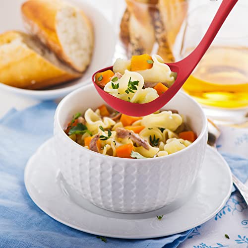  Soup Ladle Spoon With Comfortable Grip - Cooking And Serving Spoon For Soup, Chili, Gravy, Salad Dressing And Pancake Batter - Large Nylon Scoop & Soup Ladle Great For Canning And Pouring - Red