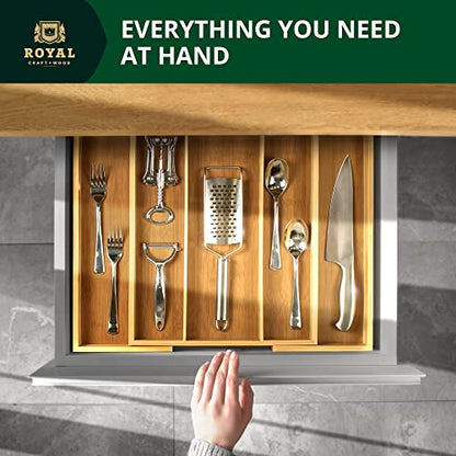  Uxury Bamboo Kitchen Drawer Organizer - Expandable Utensil Organizer For Drawer - Utensil And Silverware Holder And Cutlery Tray (Natural, 19.6"x17")
