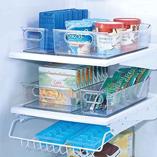 MDesign Small Plastic Kitchen Storage Container Bins With Handles -Organization In Pantry, Cabinet, Refrigerator Or Freezer Shelves - Food Organizer For Fruit, Yogurt, Squeeze Pouches - Clear