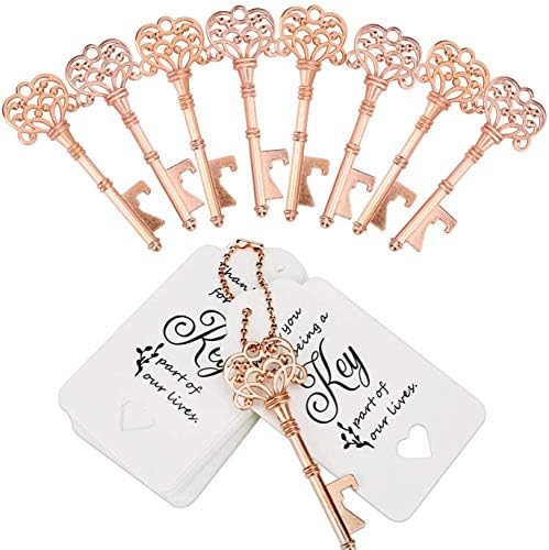  20 PCS Key Bottle Openers,Vintage Skeleton Key Bottle Opener,Wedding Favors Bottle Opener With 20Pcs Tag Cards And 20Pcs Key Chains(Gold)