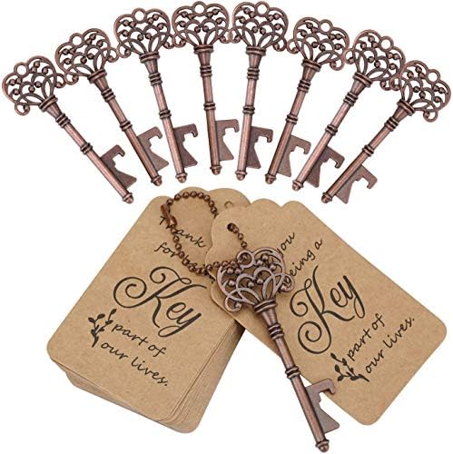  20 PCS Key Bottle Openers,Vintage Skeleton Key Bottle Opener,Wedding Favors Bottle Opener With 20Pcs Tag Cards And 20Pcs Key Chains(Gold)