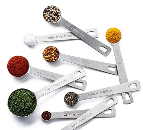  Stainless Steel Measuring Spoon Set With D-Ring Holder, For Dry And Liquid Ingredients (9 Piece Set)