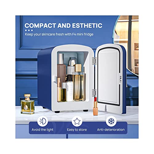 GENERIC Mini Fridge 4 Liter AC/DC Energy Saving Cooler And Warmer Refrigerator, Portable Personal Fridge For Office, Car, Bedroom, 100% Freon-Free Great For Skincare, Fruit, Food, Medicine(Blue) - F…