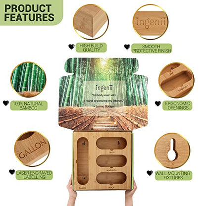  Ziplock Bag Organizer, Bamboo Organizer, Plastic Bag Organizer For Kitchen, Compatible With Gallon, Quart, Sandwich And Snack Variety Size Bag