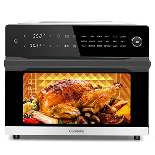  32QT Large Air Fryer Oven Toaster Oven Combo With Rotisserie 18-in-1 Convection Oven Countertop LED Touch And Knob Design Digital Oven For Bake Broil Pizza Roast Toast Dehydrate,1800W,Stainless Steel,ETL Certified