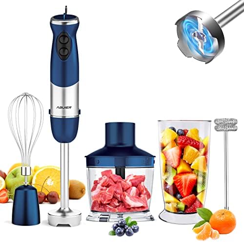  Immersion Blender 5 In 1 Hand Blender, Abuler 800W Hand Mixer Stick, 5-in-1, 12 Speed And Turbo Mode Handheld Blender 304 Stainless Steel, With 600ml Mixing Beaker, 500ml Chopper, Whisk And Milk Frother For Soup, Smoothies, Baby Food, Sauce