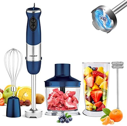  Immersion Blender 5 In 1 Hand Blender, Abuler 800W Hand Mixer Stick, 5-in-1, 12 Speed And Turbo Mode Handheld Blender 304 Stainless Steel, With 600ml Mixing Beaker, 500ml Chopper, Whisk And Milk Frother For Soup, Smoothies, Baby Food, Sauce