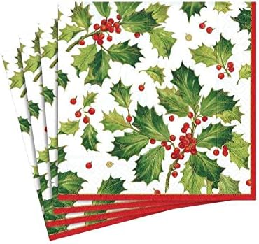  Gilded Holly Paper Luncheon Napkins In White - Two Packs Of 20