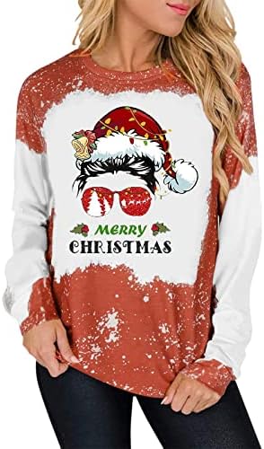  Sweatshirts For Women Loose Fit Cute Loose Tops Christmas Print Long Sleeve Sweatshirts Plus Size Pullover Top Fall