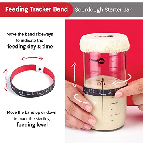  NeadAce Sourdough Starter Jar With Date Marked Feeding Band, Thermometer, Sourdough Jar Scraper, Sewn Cloth Cover & Metal Lid, Mothers Day Gift, Sourdough Starter Kit (1 Pack)