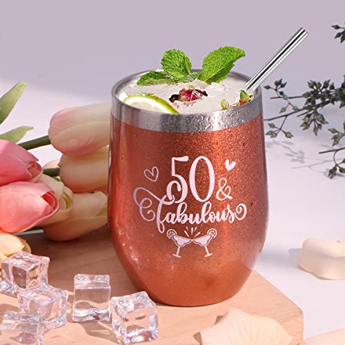  50th Birthday Gifts For Women, 50 And Fabulous Gifts For Women Turning 50,Funny 50 Years Old Birthday Gift Ideas For Mom Sister Best Friends Wife Aunt, Cool Bday Gifts For 50 Year Old Woman Tumbler