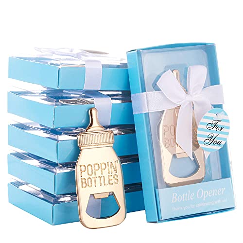  Set Of 24 Bottle Opener Baby Shower Favor For Guest,Cute Poppin Bottle Shaped Bottle Opener Favors For Baby Shower Souvenir Supplies And Decorations For Boy Or Girl (Real Blue, 24)