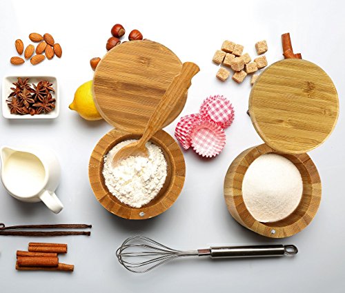  2 Pc Premium Bamboo Salt And Pepper Bowls, Wooden Spice Containers With Magnetic Swivel Lids, Perfect For Salt, Spice, Sugar, Pepper