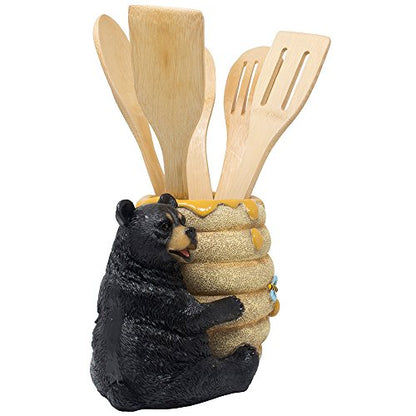  Decorative Black Bear In A Beehive Honey Pot Countertop Utensil Holder Crock Display Stand Table Statue For Cabin Or Rustic Lodge Decor And Gourmet Kitchen Decorations As Housewarming Gifts