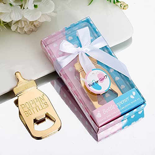  24Pack Baby Bottle Openers For Baby Shower Favors Gifts, Decorations Souvenirs, Poppin Bottles Openers With Gifts Box Used For Guests Gender Reveal Party Favors (24, Blue And Pink)