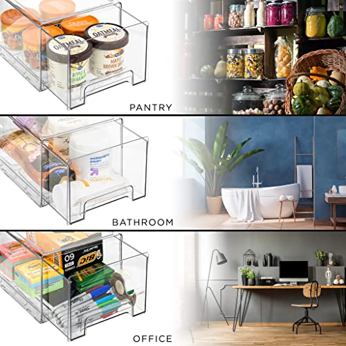  Fridge Drawers - Clear Stackable Pull Out Refrigerator Organizer Bins - Food Storage Containers For Kitchen, Refrigerator, Freezer, Vanity & Fridge Organization And Storage (2 Pack | Large)