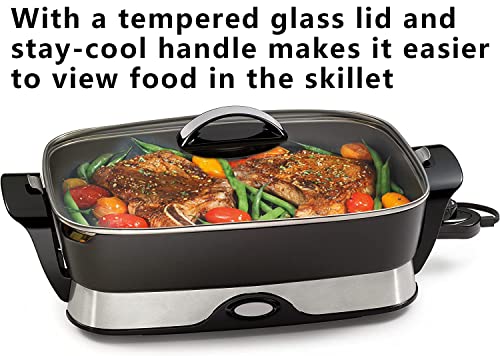  16-inch Electric Foldaway Nonstick Skillet - With Tempered Glass Cover & Stay-cool Handles Allow Skillet To Double As A Buffet Server, Black