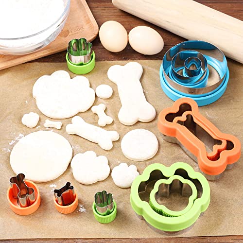  Dog Bone Cookie Cutter Set - 4 Dog Bone 4 Footprint 3 Round Biscuit Cutters Sandwiches Cutter Set Different Sizes Mini Small Medium Big