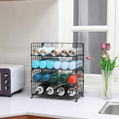  X-cosrack Adjustable Water Bottle Organizer,4-Tier Wall-Mounted Water Bottle Holder, Stackable Water Bottle Storage Rack For Kitchen Countertops,Pantry, Cabinet,Large(Patent No.:US D950,280 S)