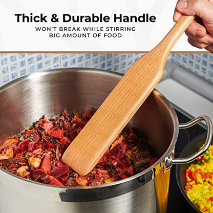  Xtra-Long 24" Wooden Paddle - Long-Handled Beech Wood Stirring Paddle - Cajun Cooking Mixing & Brewing Big Stock Pots - Heavy-Duty Flat Stir Paddles For Cooking - Hardwood Cookware By Woodenhouse