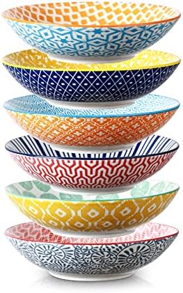  Porcelain 40oz Large Bowls 9 Inch Big Pasta Salad Bowls, Microwave And Oven Safe, Vintage Blue, Set Of 6