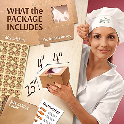  The Strongest 4x4x2.5 Inches Mini Cake Boxes On Amazon [50 Pack] - 2x Thicker And Oil-Resistant | Premium Brown Boxes With Window For Individual Donut, Mini Cookies, Dessert & Macarons - Unbeatable Durability And Protection!