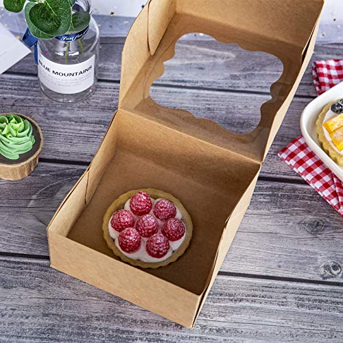  6"x6"x3"Brown Bakery Boxes With Pvc Window For Pie And Cookies Boxes Small Natural Craft Paper Box 6x6x3inch,Pack Of 15
