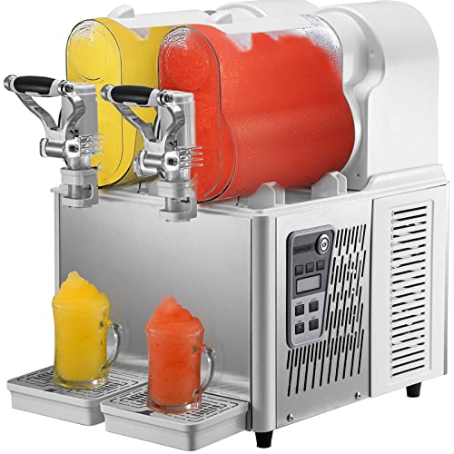 VEVOR Commercial Slushy Machine, 3Lx2/0.8x2 Gal Food-Grade PC Tanks, 340W 110V, Stainless Steel Smoothie Frozen Drink Maker, Slushie Machine For Supermarkets Cafes Restaurants Bars, White