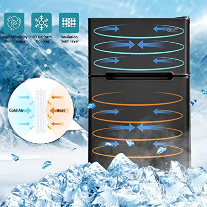  Ini Fridge With Freezer, 3.2 Cu.Ft Compact Refrigerator With Freezer, 2 Door Mini Fridge With Freezer, Upright For Dorm, Bedroom, Office, Apartment- Food Storage Or Drink Beer, Black.