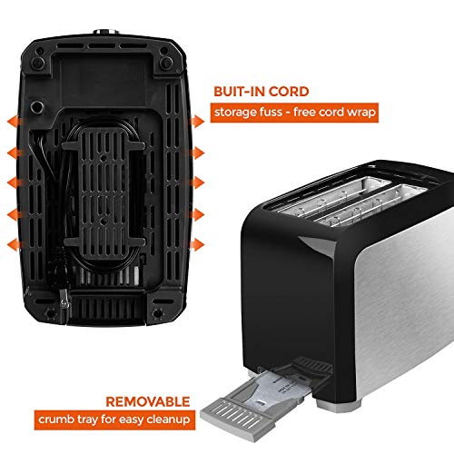  Toaster 2 Slice Stainless Steel Black Bagel Toasters Evenly And Quickly With 2 Wide Slots 7 Shade Settings And Removable Crumb Tray For Bread Waffles