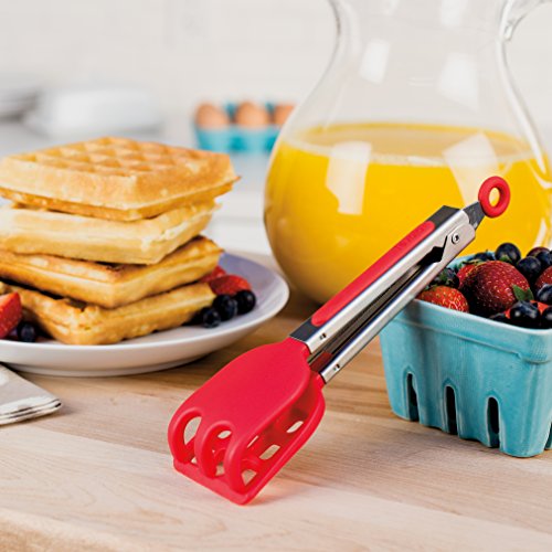  Waffle Tongs, Mini Silicone Easy-Grip, Non-Slip Handle, Candy Apple Red
