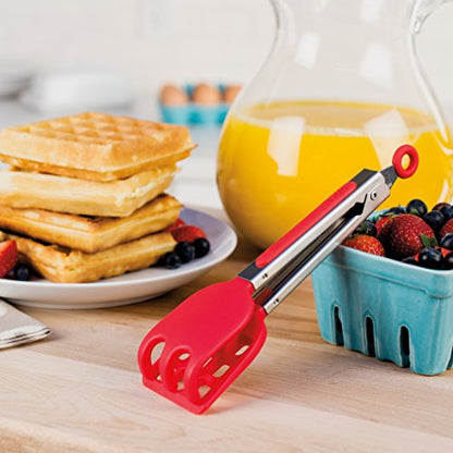 Waffle Tongs, Mini Silicone Easy-Grip, Non-Slip Handle, Candy Apple Red