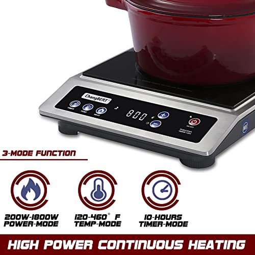  HangBERT Induction Cooktop, Portable Cooker, Large 8” Heating Coil, 18/10 Stainless Steel Commercial-Grade Burner With NSF-certificated, 10-Hour Timer, 1800W Professional Countertop